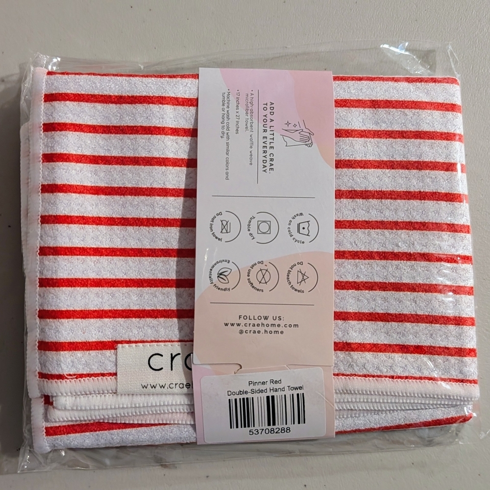 Red and White Striped Hand Towel - Picture 2 of 3